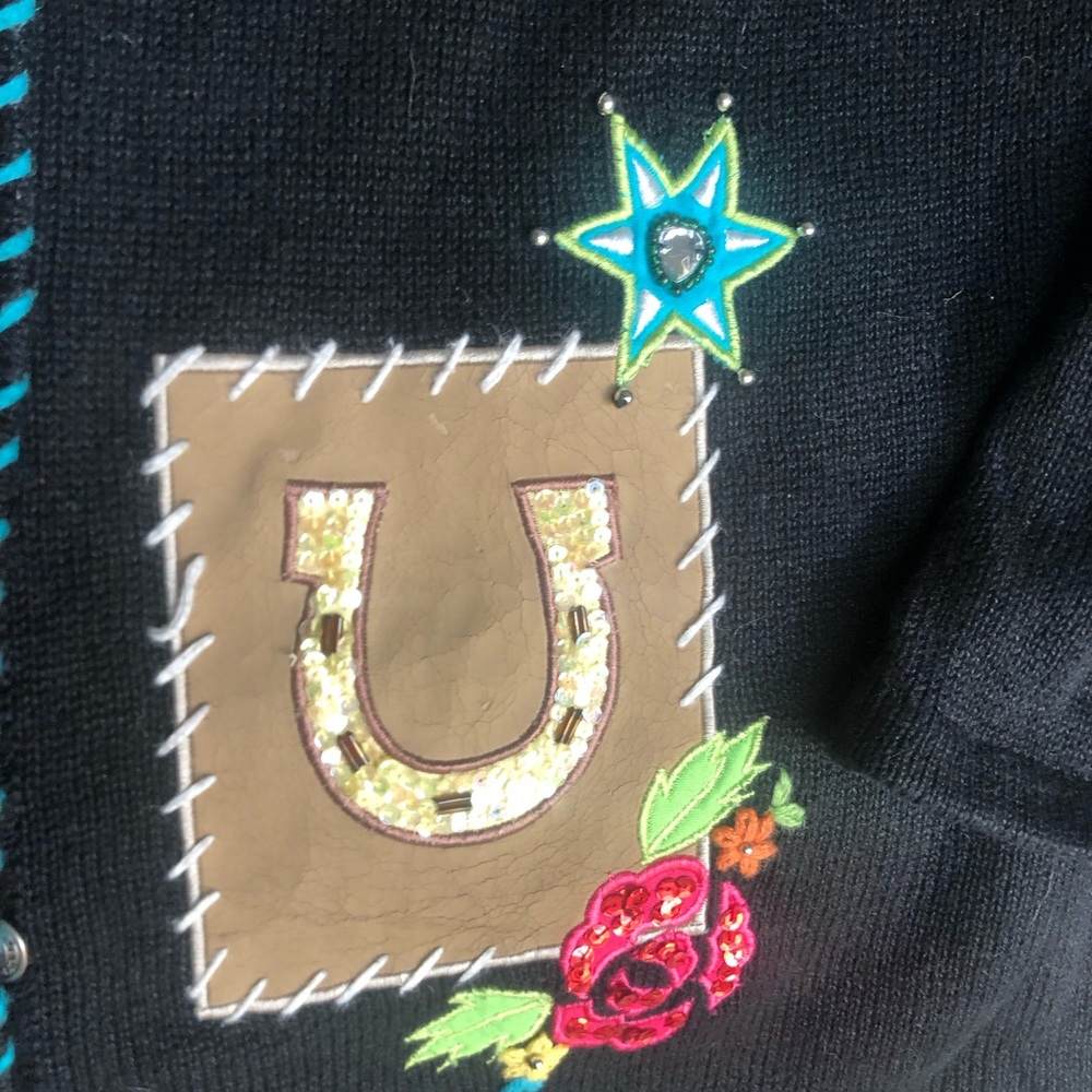 Susan Graver Black V-Neck Sweater with Colorful Embroidery - Picture 10 of 13